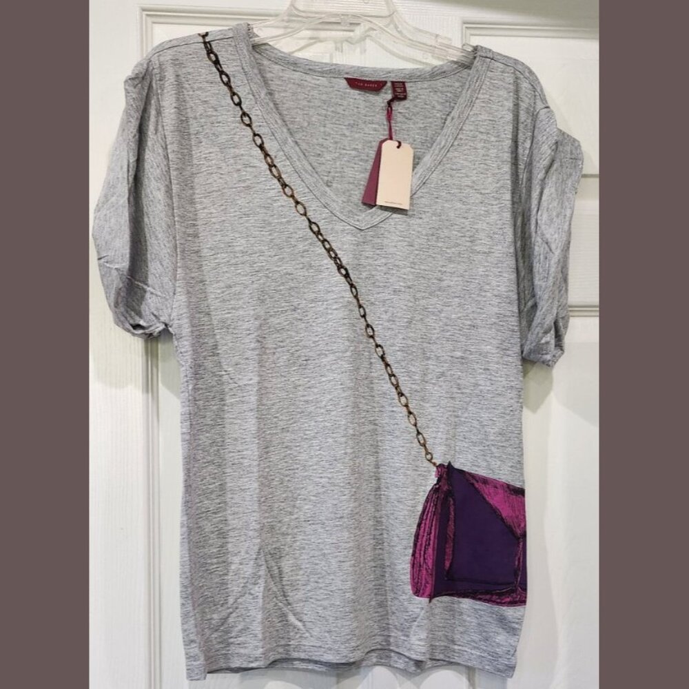 $85 NWT TED BAKER V-NECK HANDBAG PRINT TOP